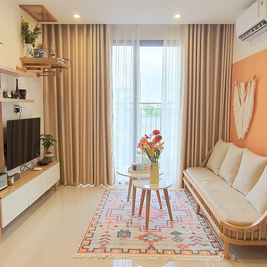 Rèm vải 2 lớp biệt thự màu vàng sang trọng